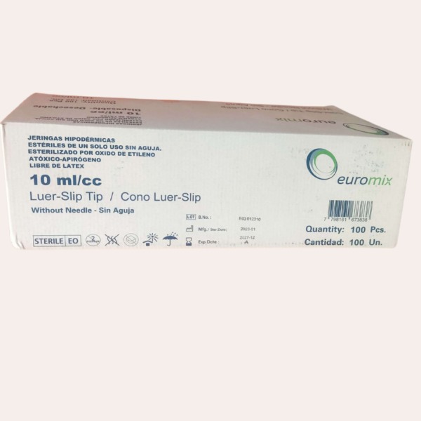Jeringa descartable sin aguja de 10ml.