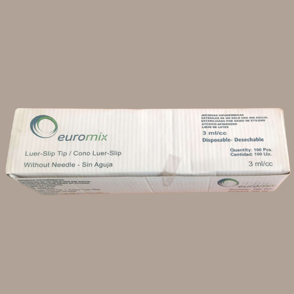 Jeringa descartable sin aguja de 3ml.