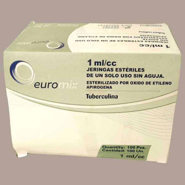 Jeringa descartable sin aguja de 1ml.